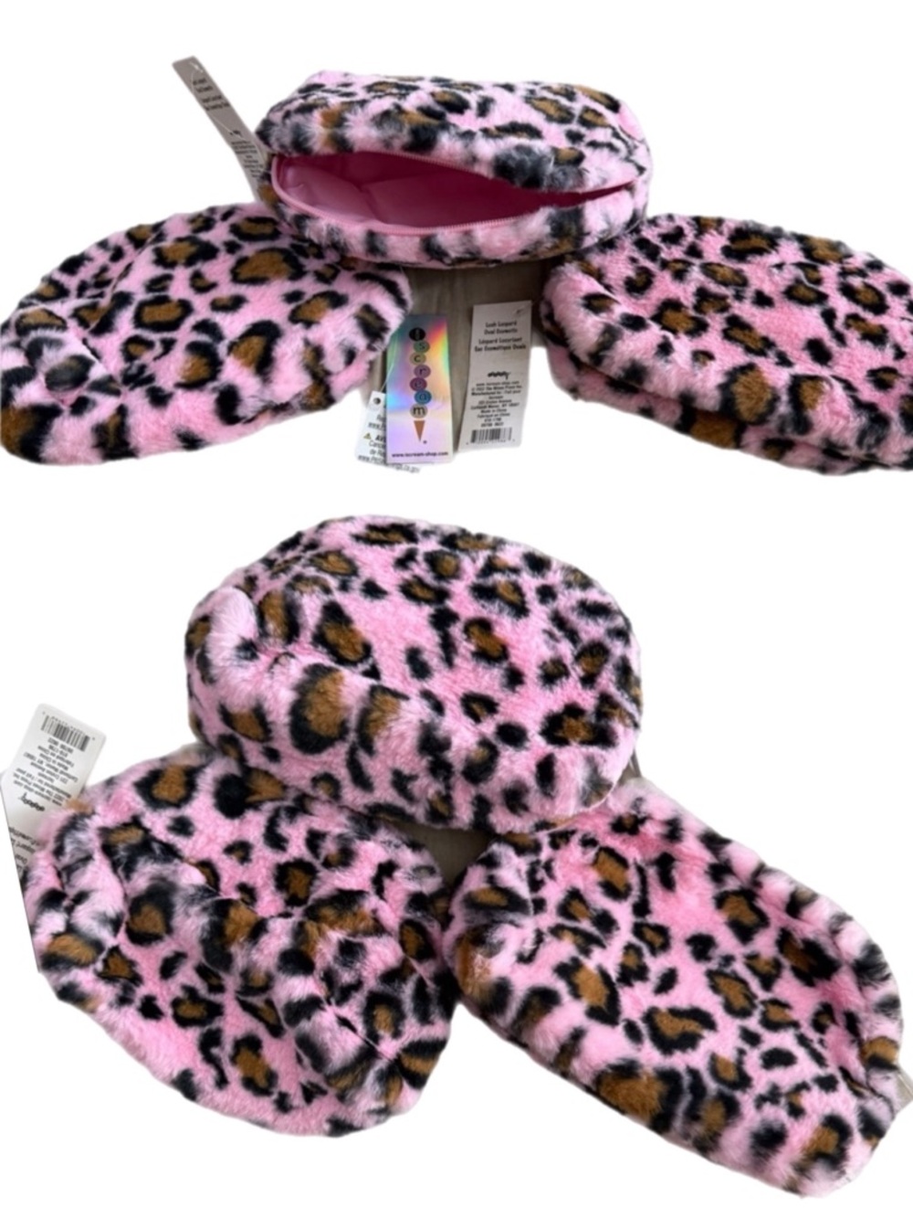 PINK CHEETAH PRINT Cosmetic Faux Fur Bag NWT GREAT GIFT! - Picture 4 of 17